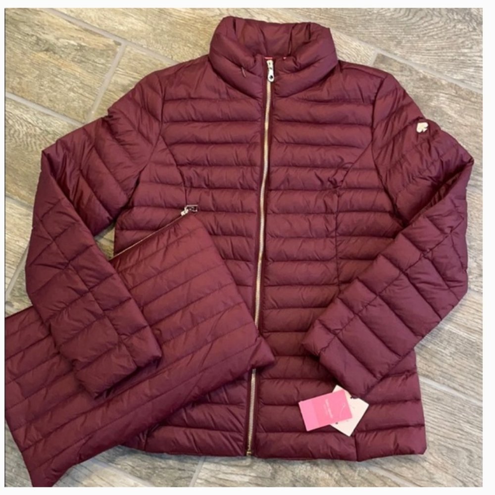 Kate Spade packable down coat jacket deep cherry size Small nwt